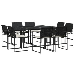 Ensemble à manger de jardin 9pcs coussins noir résine tressée 509114509114