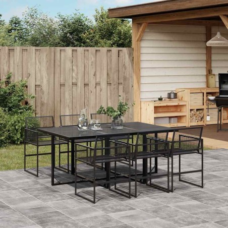 Ensemble à manger de jardin 7 pcs Noir Résine tressée 509147509147