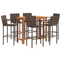 Ensemble de bar de jardin 7 pcs marron bois massif acacia rotin 509176509176