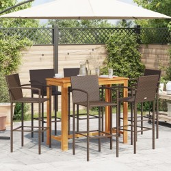Ensemble de bar de jardin 7 pcs marron bois massif acacia rotin 509176509176