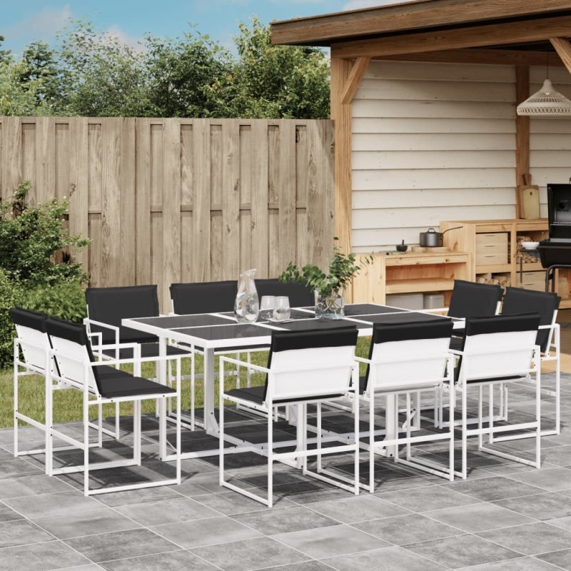 Ensemble à manger de jardin avec coussins 11pcs blanc textilène 509179509179