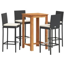 Ensemble de bar de jardin 5 pcs noir bois massif acacia rotin 509181509181