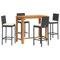 Ensemble de bar de jardin 5 pcs noir bois massif acacia rotin 509182509182