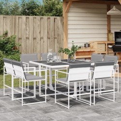 Ensemble à manger de jardin avec coussins 9 pcs blanc textilène 509185509185