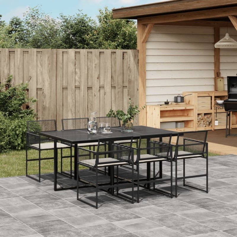 Ensemble à manger de jardin coussins 7 pcs noir résine tressée 509186509186