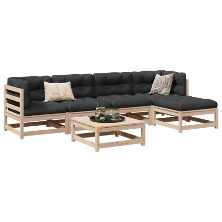 Salon de jardin 6 pcs avec coussins bois de pin massif 509202509202