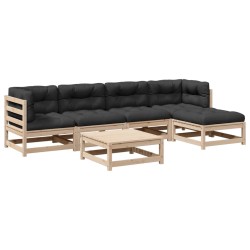 Salon de jardin 6 pcs avec coussins bois de pin massif 509202509202