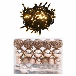 Set de boules de Noël avec pic et 150 LED 60 pcs Doré rose 509319509319