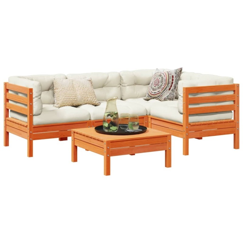 Salon de jardin 5 pcs avec coussins cire marron bois pin massif 509335509335