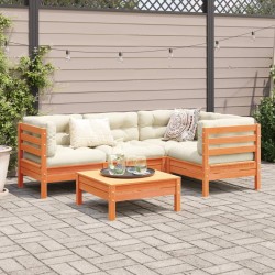 Salon de jardin 5 pcs avec coussins cire marron bois pin massif 509335509335