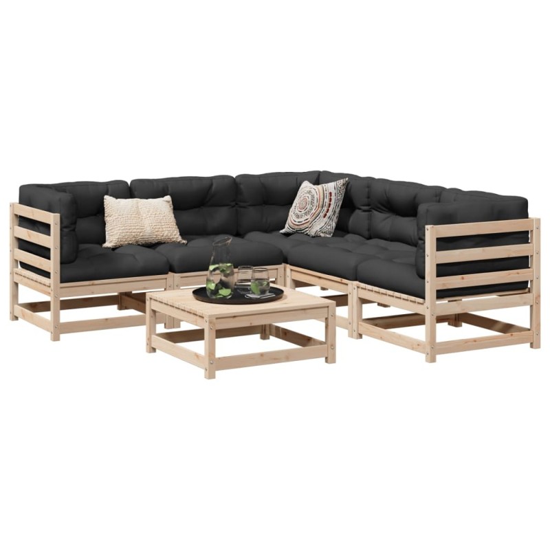 Salon de jardin 6 pcs avec coussins bois de pin massif 509338509338