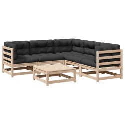 Salon de jardin 6 pcs avec coussins bois de pin massif 509338509338
