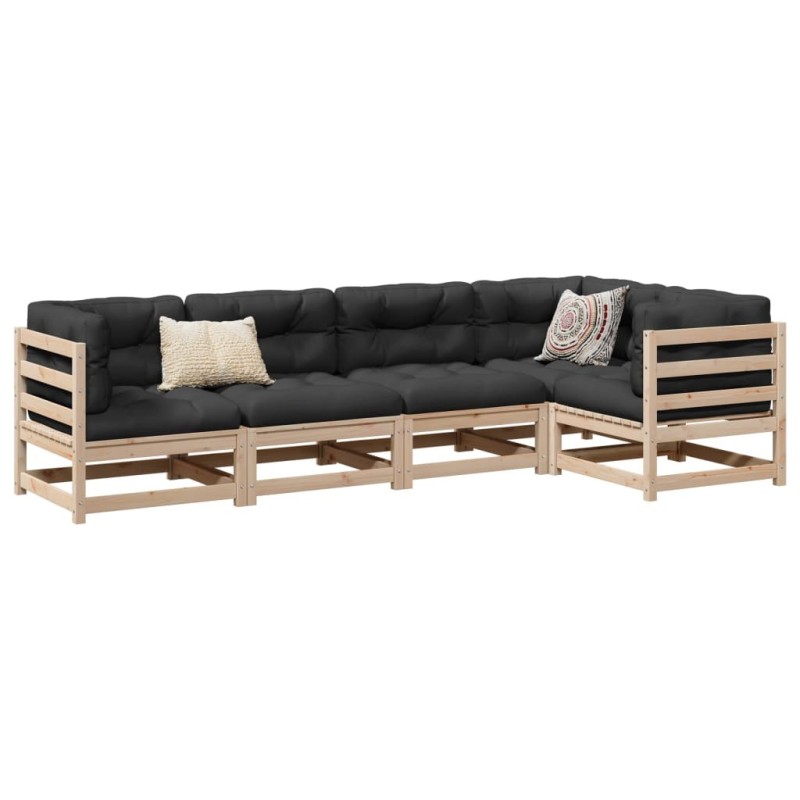 Salon de jardin 5 pcs avec coussins bois de pin massif 509341509341