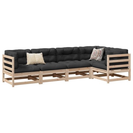 Salon de jardin 5 pcs avec coussins bois de pin massif 509341509341