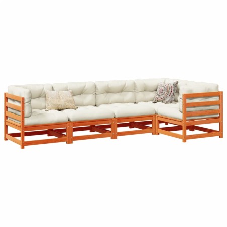 Salon de jardin 5 pcs avec coussins cire marron bois pin massif 509342509342