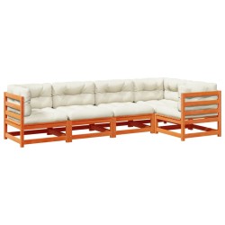 Salon de jardin 5 pcs avec coussins cire marron bois pin massif 509342509342