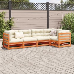 Salon de jardin 5 pcs avec coussins cire marron bois pin massif 509342509342
