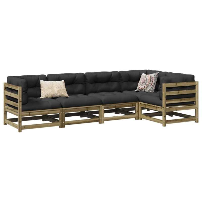 Salon de jardin 5 pcs avec coussins bois de pin imprégné 509344509344