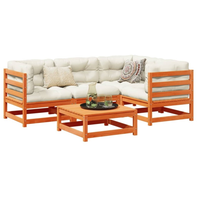 Salon de jardin 5 pcs avec coussins cire marron bois pin massif 509355509355