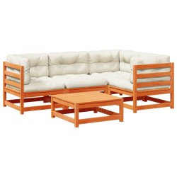Salon de jardin 5 pcs avec coussins cire marron bois pin massif 509355509355