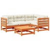 Salon de jardin 5 pcs avec coussins cire marron bois pin massif 509355509355