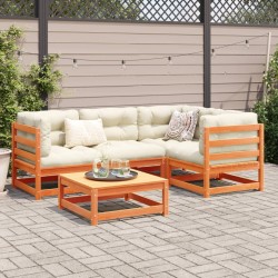Salon de jardin 5 pcs avec coussins cire marron bois pin massif 509355509355