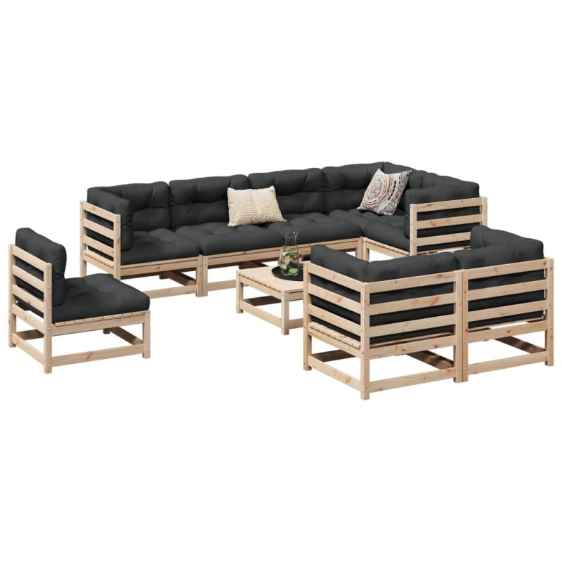 Salon de jardin 9 pcs bois de pin massif 509357509357