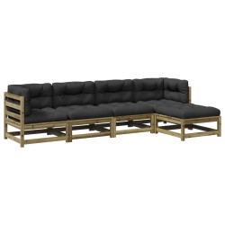 Salon de jardin 5 pcs avec coussins bois de pin imprégné 509377509377