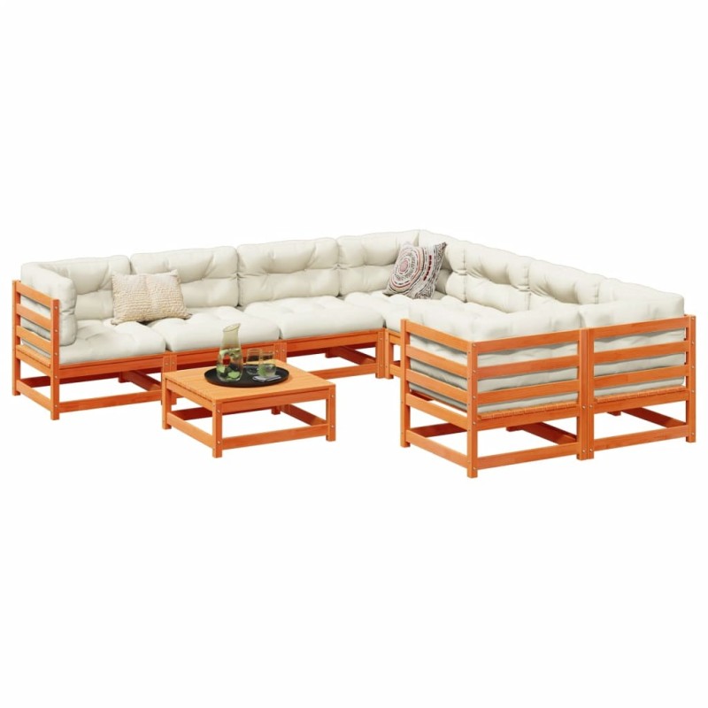 Salon de jardin 9 pcs marron cire bois de pin massif 509378509378
