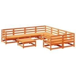 Salon de jardin 9 pcs marron cire bois de pin massif 509378509378