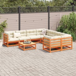 Salon de jardin 9 pcs marron cire bois de pin massif 509378509378