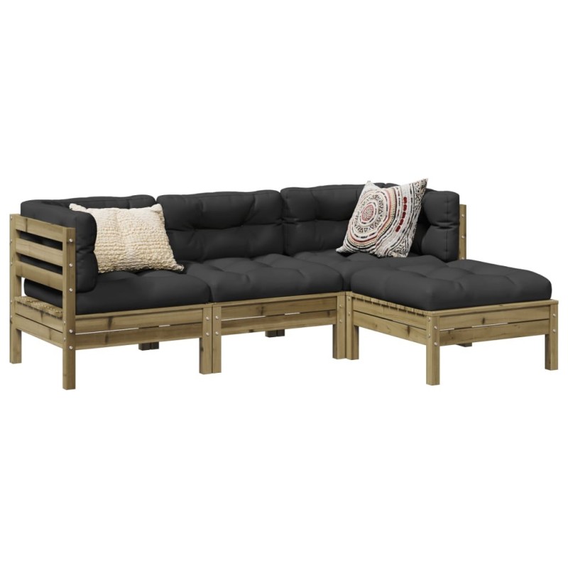 Salon de jardin 4 pcs avec coussins bois de pin imprégné 509382509382