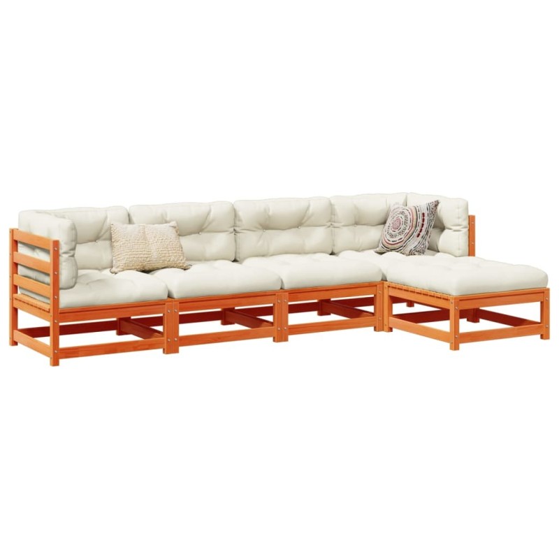 Salon de jardin 5 pcs avec coussins cire marron bois pin massif 509385509385