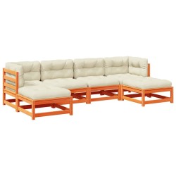 Salon de jardin 6 pcs avec coussins cire marron bois pin massif 509392509392