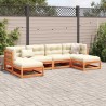 Salon de jardin 6 pcs avec coussins cire marron bois pin massif 509392509392