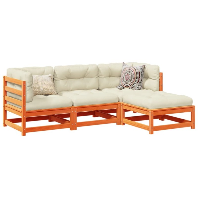 Salon de jardin 4 pcs avec coussins cire marron bois pin massif 509394509394