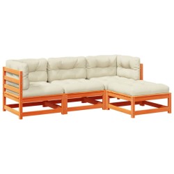 Salon de jardin 4 pcs avec coussins cire marron bois pin massif 509394509394