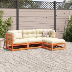 Salon de jardin 4 pcs avec coussins cire marron bois pin massif 509394509394