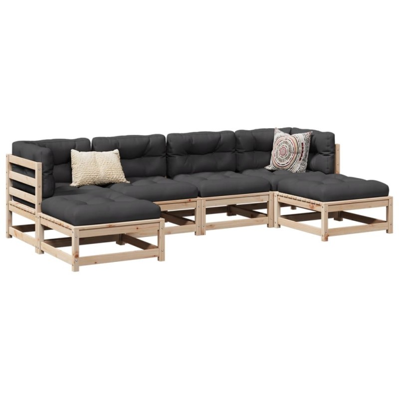 Salon de jardin 6 pcs avec coussins bois de pin massif 509395509395
