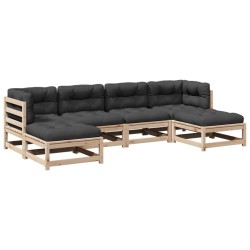 Salon de jardin 6 pcs avec coussins bois de pin massif 509395509395