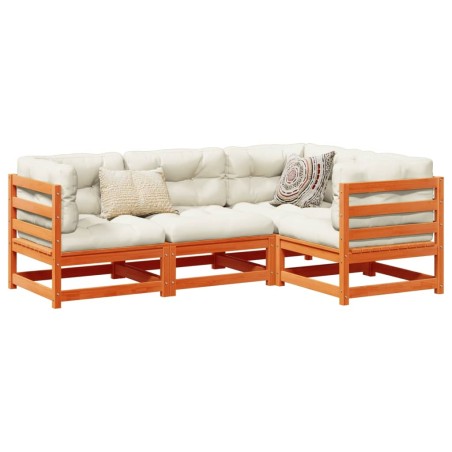 Salon de jardin 4 pcs avec coussins cire marron bois pin massif 509396509396
