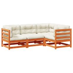Salon de jardin 4 pcs avec coussins cire marron bois pin massif 509396509396