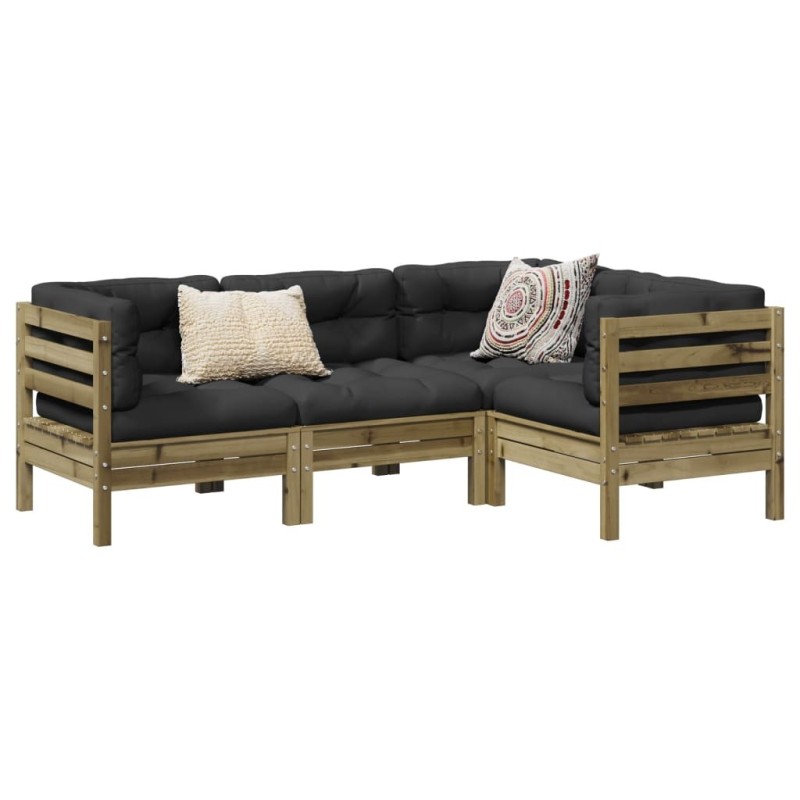 Salon de jardin 4 pcs avec coussins bois de pin imprégné 509397509397