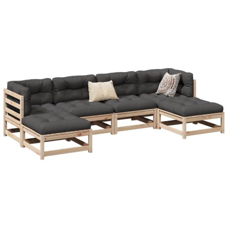 Salon de jardin 6 pcs avec coussins bois de pin massif 509414509414