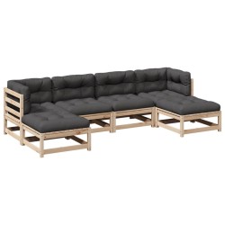 Salon de jardin 6 pcs avec coussins bois de pin massif 509414509414