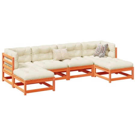 Salon de jardin 6 pcs avec coussins cire marron bois pin massif 509427509427