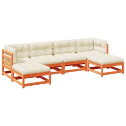 Salon de jardin 6 pcs avec coussins cire marron bois pin massif 509427509427