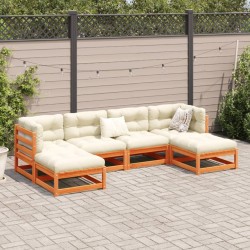 Salon de jardin 6 pcs avec coussins cire marron bois pin massif 509427509427