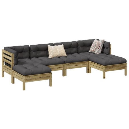 Salon de jardin 6 pcs avec coussins bois de pin imprégné 509479509479