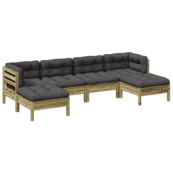 Salon de jardin 6 pcs avec coussins bois de pin imprégné 509479509479